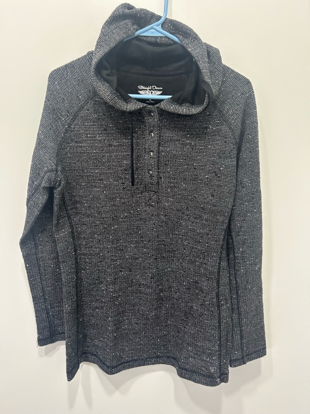 Straight Down Pullover Hoodie Women’s Medium‎ Heathered Black Long Sleeve Henley